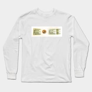 Bitcoin coin and money dollars. Concept of mining business, wealth, bonus, success Long Sleeve T-Shirt